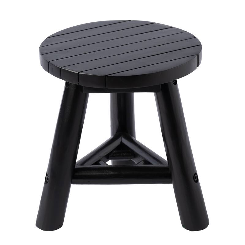 JONATHAN Y Triform Modern Minimalist Handcrafted Solid Teak Wood Accent Stool with Tri-Leg Base - Black