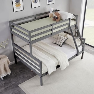 Twin over Full Bunk Bed with Ladder,Wooden Bunk Bed with High Guardrail and Ladder for Kids, Teens, Dorm Rooms, and Guest Rooms