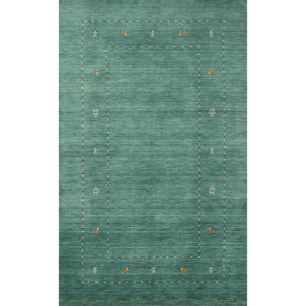 Hand Knotted Oriental 100% Wool Carpet Tribal Animal Pictorial Green Gabbeh Area Rug - 7' 10'' X 4' 11''