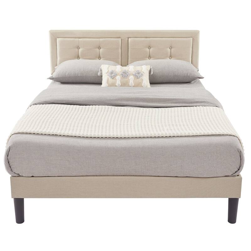 VECELO Bed Frame with Adjustable Headboard, Upholstered Button Tufted Platform Bedframe with Wood Slats Support