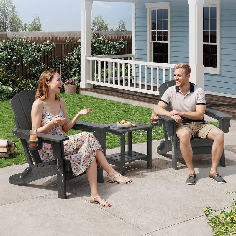 Set of 2 All-Weather HDPE Folding Adirondack Chair For Patios, Decks, Gardens with 1 Table