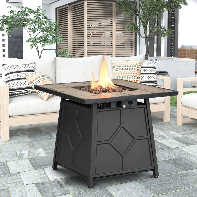 28" 40,000 BTU Auto-Ignition Propane Gas Firepit with Waterproof Cover