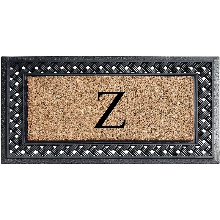 A1 Home Collections Paisley Border Rubber and Coir Large Heavy-Duty Outdoor Monogrammed Doormat, 23"X38" Black