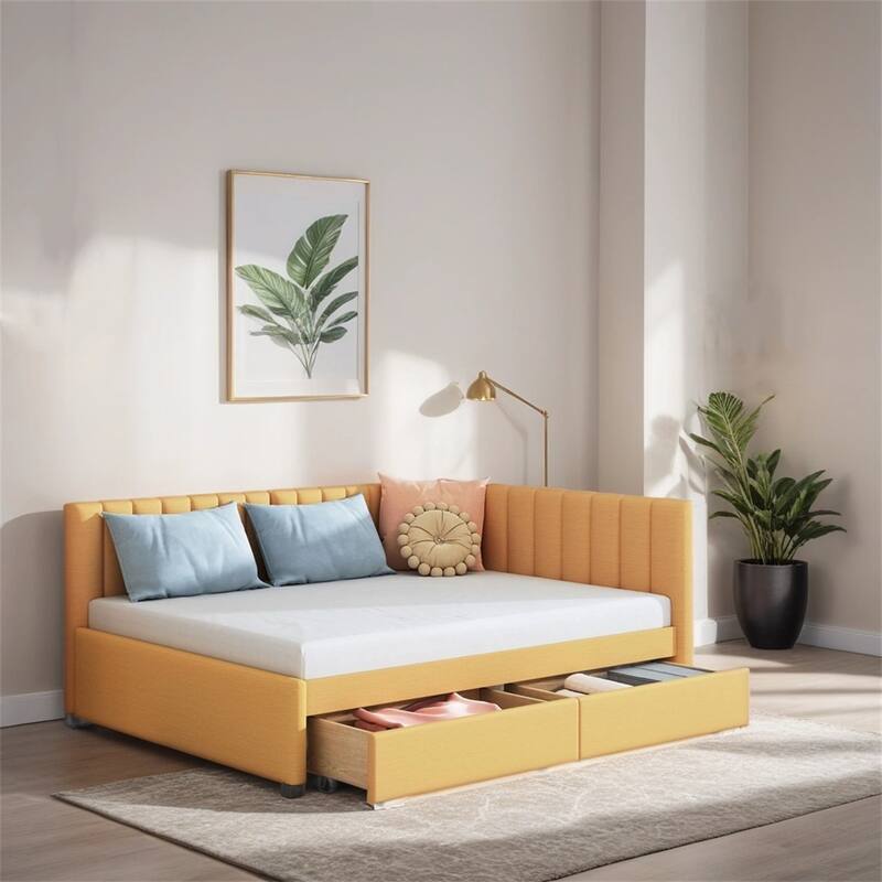 Full Size Upholstered Daybed with 2 Storage Drawers Sofa Bed Frame