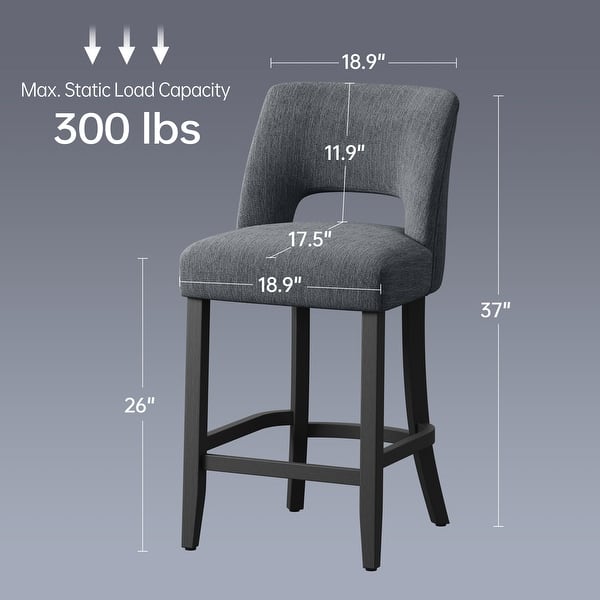 dimension image slide 3 of 6, Upholstered Counter Height Bar Stools with wood legs for Kitchen Island Dining Room