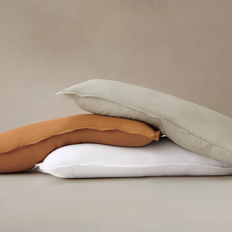 HiEnd Accents 100% French Flax Linen Long Lumbar Pillow, 14"x42"