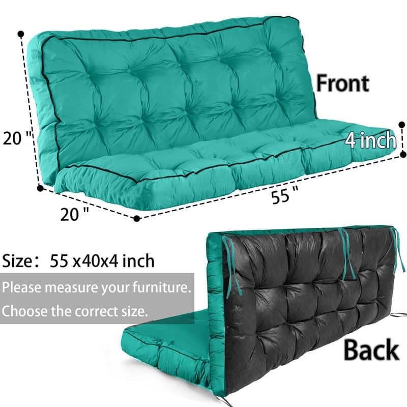 Porch Swing Replacement Cushion, 55in Outdoor Bench Cushions with Backrest , 3 Seat Patio Furniture Garden Loveseat Glider Pad