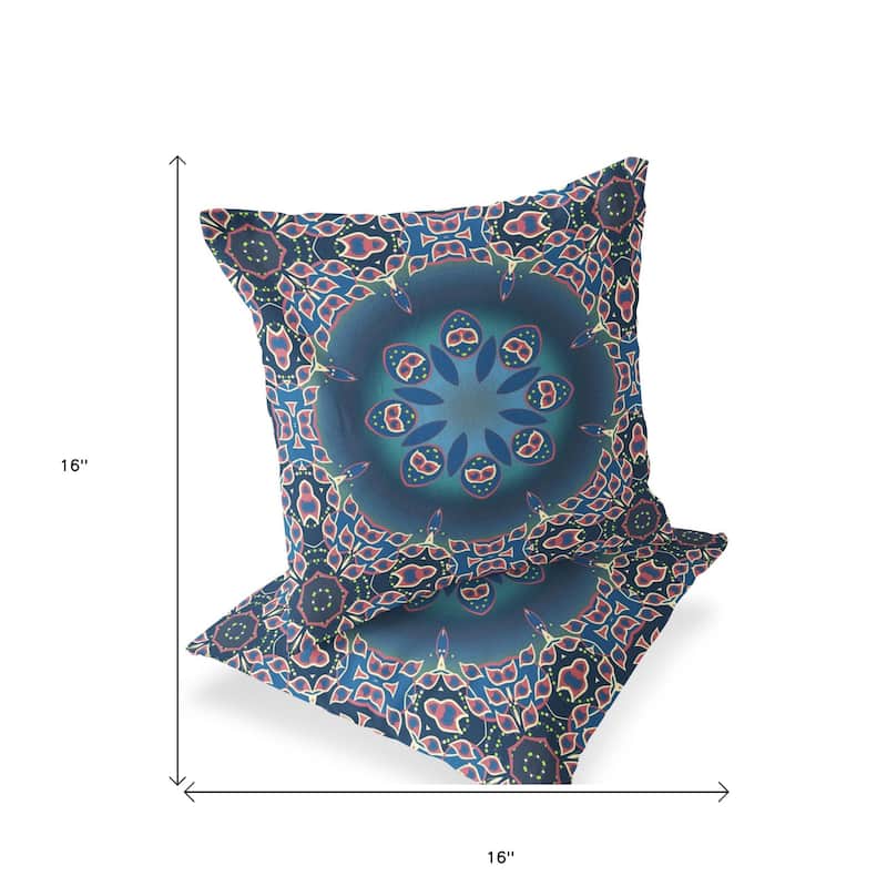 HomeRoots Set of Two 16" X 16" Blue and Pink Blown Seam Floral Indoor Outdoor Throw Pillow - 16.00' X '16.00' X '5.00