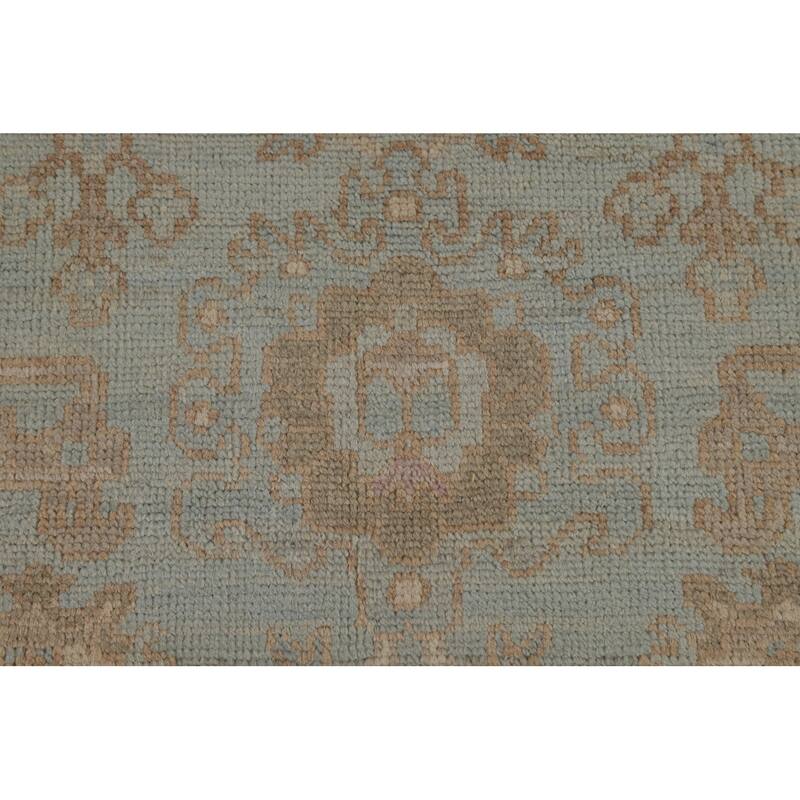 Vegetable Dye Oushak Turkish Runner Rug Handmade Blue Wool Carpet - 2'10" x 9'10"