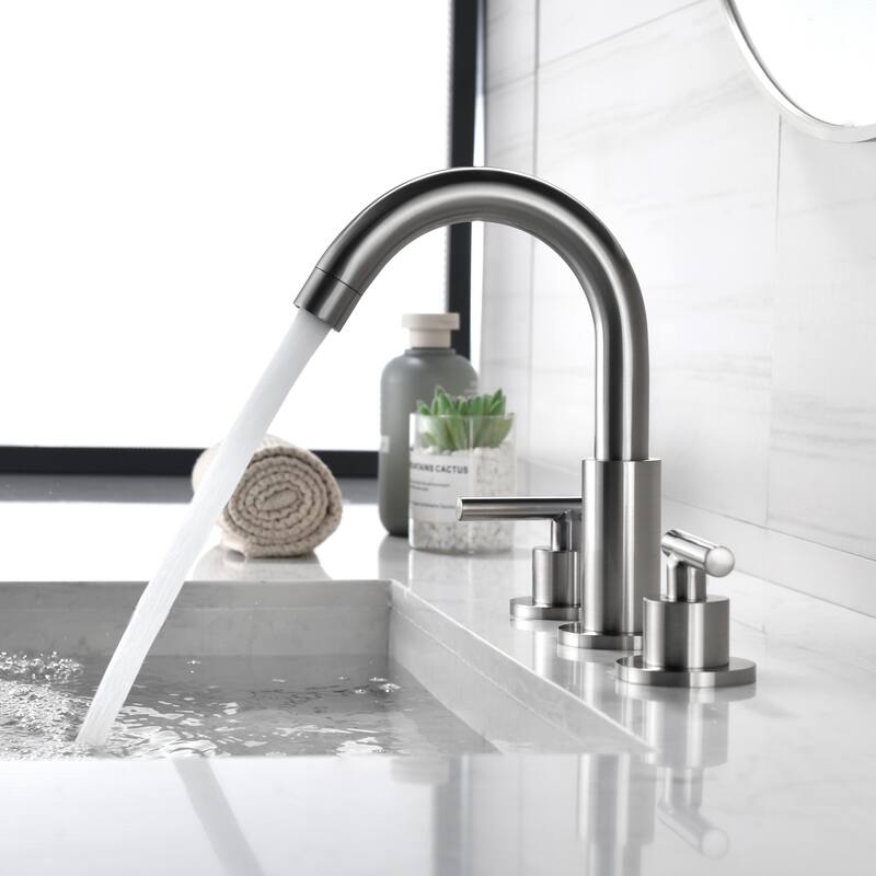 Modland Widespread 3-Hole Bathroom Faucet, 500K Cycle Ceramic Cartridge, 360 Swivel Spout & CEC Certified (Black/Gold/Nickel)