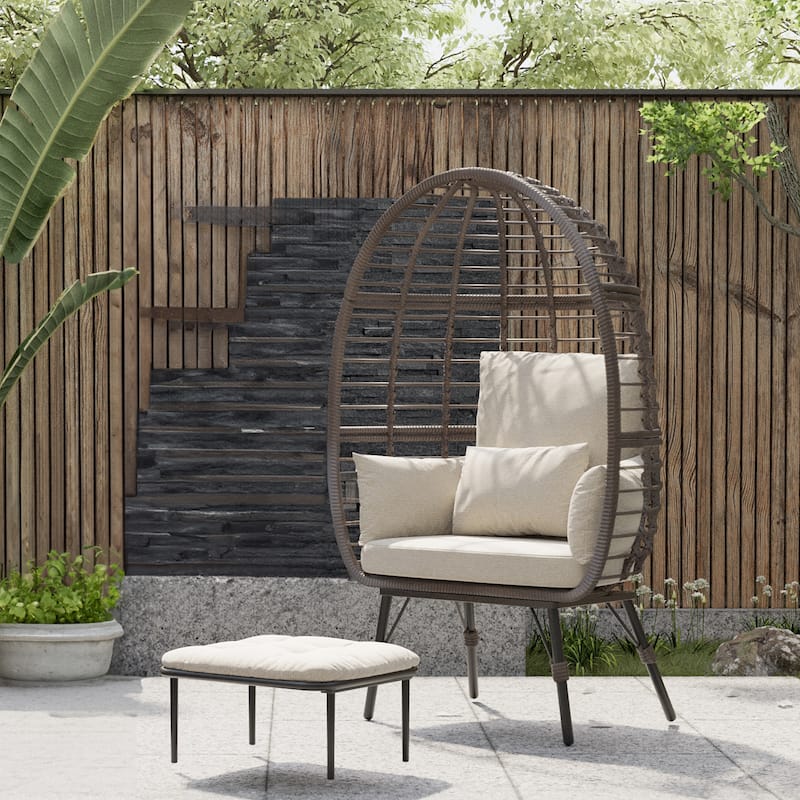 Cozywor Patio Indoor/Outdoor Egg Lounge Chair with Ottoman and Cushions