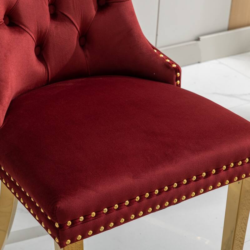 Velvet Dining Chairs Set of 2, Tufted Upholstered Dining Room Chairs, Kitchen Chair with Back Ring Pull & Nailhead Trim