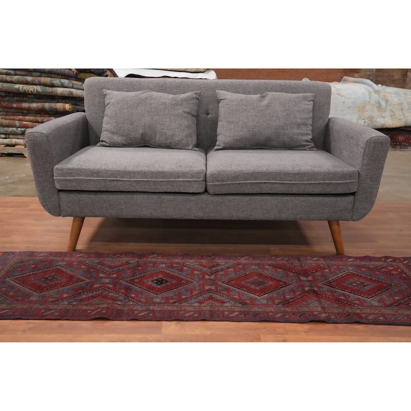 Hand Knotted Oriental 100% Wool Carpet Traditional Tribal Navy Blue & Blues Balouch Runner Rug - 7' 9'' X 1' 10''