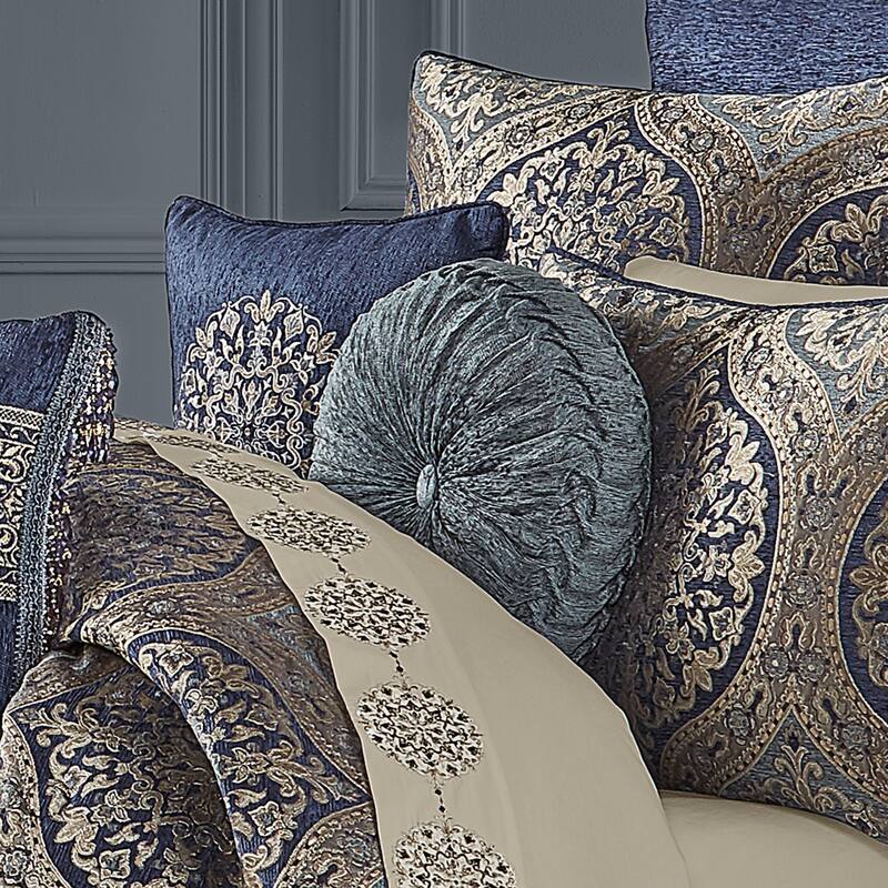 J. Queen New York Botticelli Tufted Round Decorative Throw Pillow - Accent - Polyester - Blue