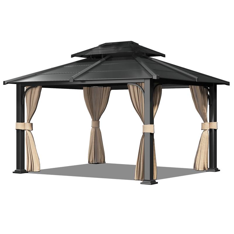 EROMMY 10' x 12' Double Metal Roof Gazebo with Anti-Rust Coating for Gardens, Lawns, Deck