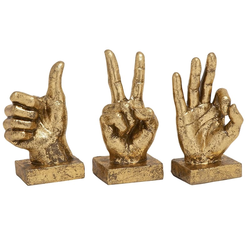 Polystone Hands Sculpture - Set of 3 - Gold or Silver - Gold