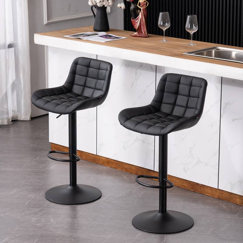 Modern Adjustable Swivel Bar Stools Counter Height Set of 2 - Black