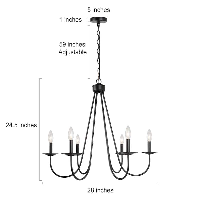 Rella Modern Farmhouse Chandelier 6-light Classic Candle Metal Dining Room Pendant - Light Gold - D28" x H24"