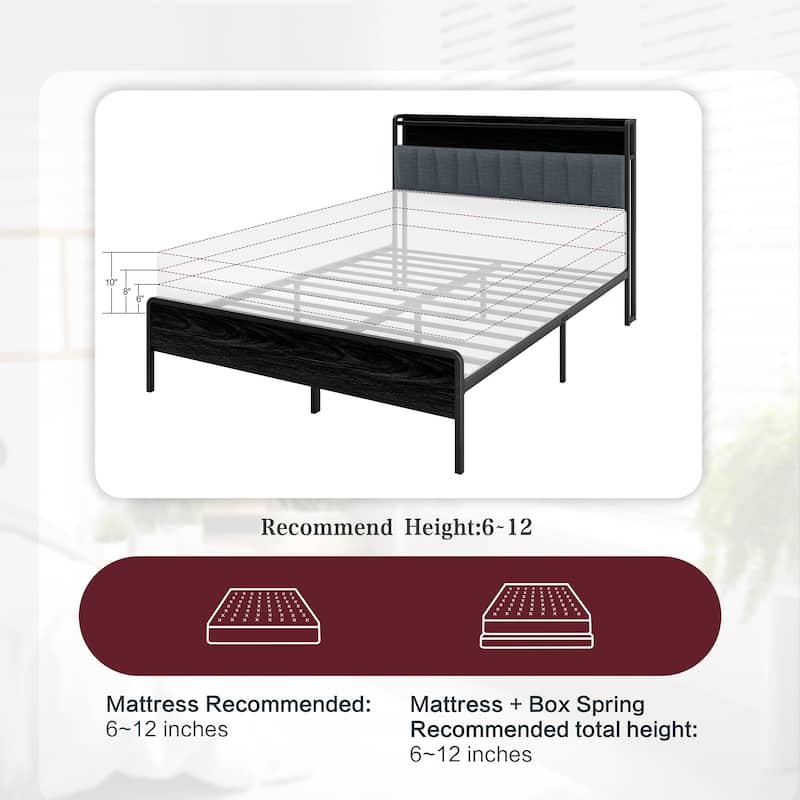 Queen Size Bed Frame with LED Headboard & USB Charging – Storage-Friendly Platform Bed with Snap Assembly