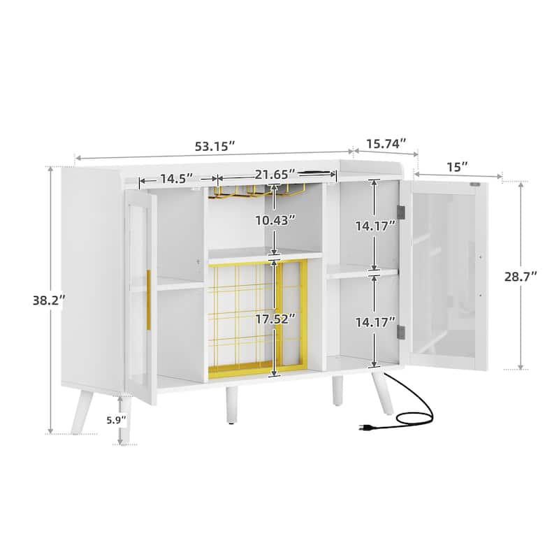 Moasis 20-Bottle Glass Door Wine Rack Table with Power Outlets and Wine Glass Holder