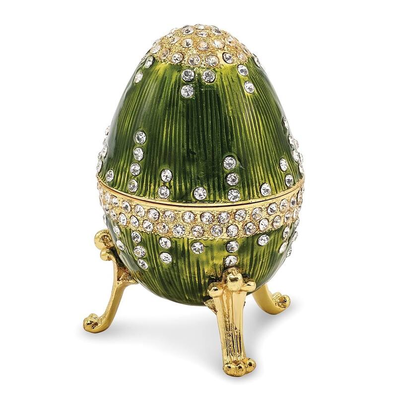 Curata Pewter Crystals Gold-Tone Enameled Regal Green (Plays Swan Lake) Musical Egg on 18 Inch Necklace