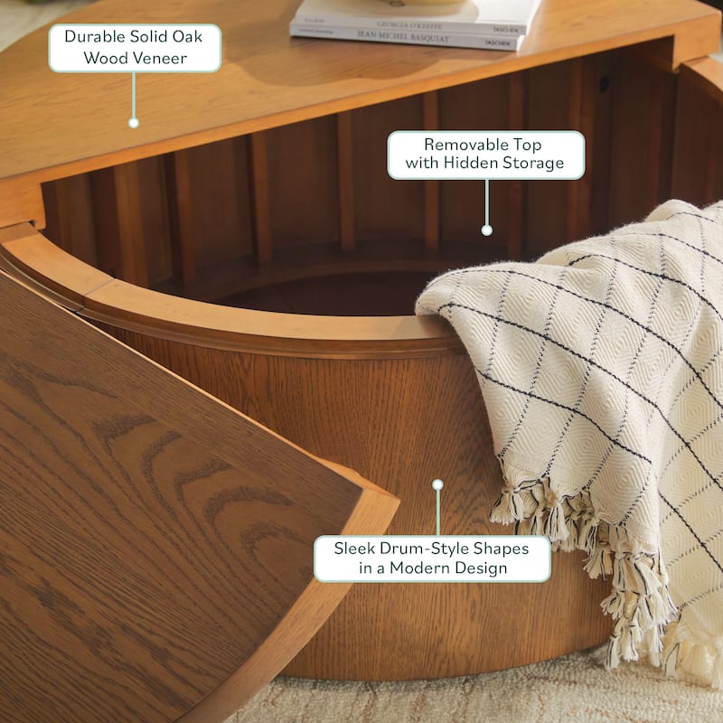 Walker Edison Modern Solid Oak Wood Veneer Round Coffee Table