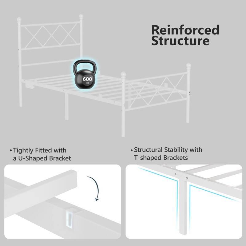 Twin Size Metal Platform Bed with RGB LED Lights,Charging Station,Heavy Duty,Remote and App Control,Under Bed Storage