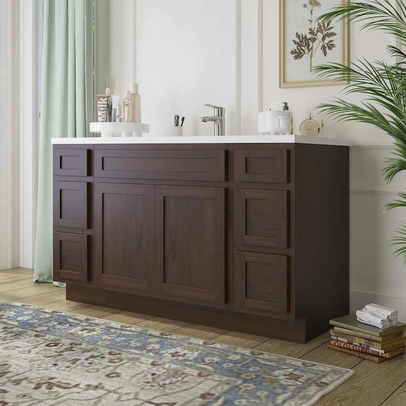 Vanity Art 63" Oak Freestanding Bathroom Vanity Cabinet without Top