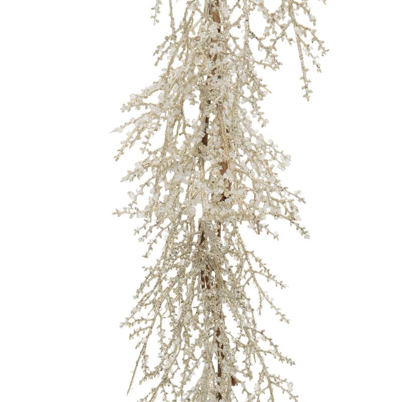 Silver Plastic Iced Twig Garland with Beaded Accents Wired Flexible Holiday Decor - 60” x 5” x 5.25” (L x W x H)