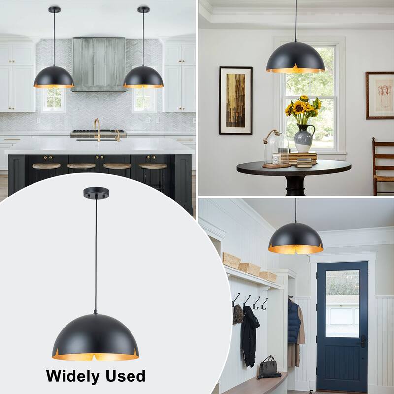 Modern 15" Iron Dome Pendant Light with Gold Foil Interior - Dia.15-in