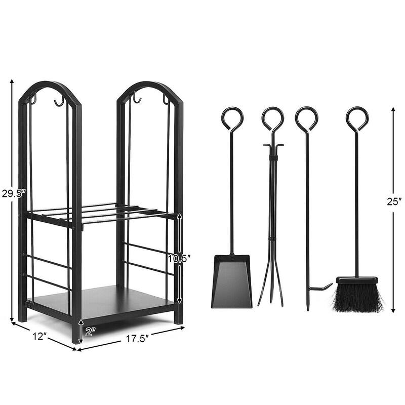 Gymax Fireplace Log Rack with 4 Tools Set Fireside Firewood Holders