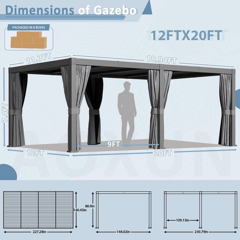 Louvered Pergola 10 x 12ft Outdoor Aluminum Pergola with Adjustable Roof for Gardens