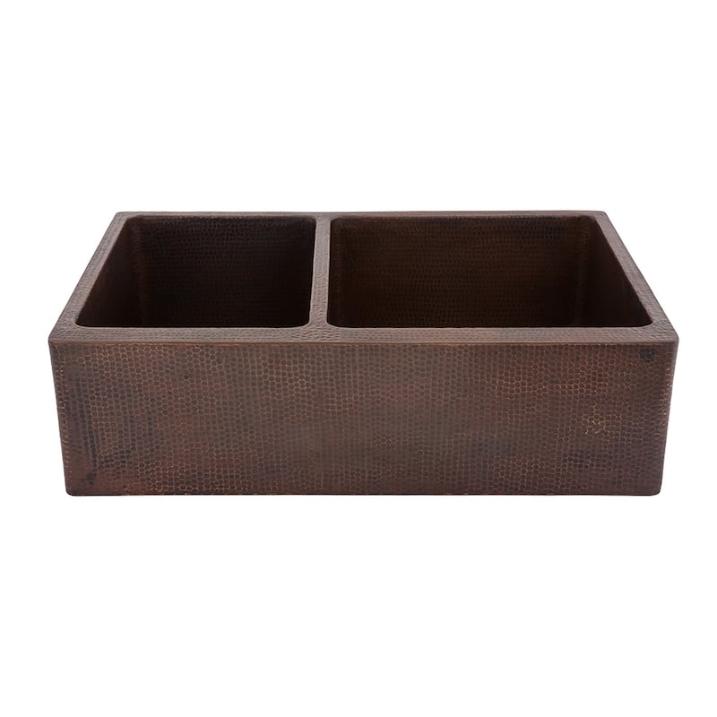 33-in Hammered Copper Kitchen Apron 40/60 Double Basin Sink with Matching Drains, and Accessories (KSP3_KA40DB33229)