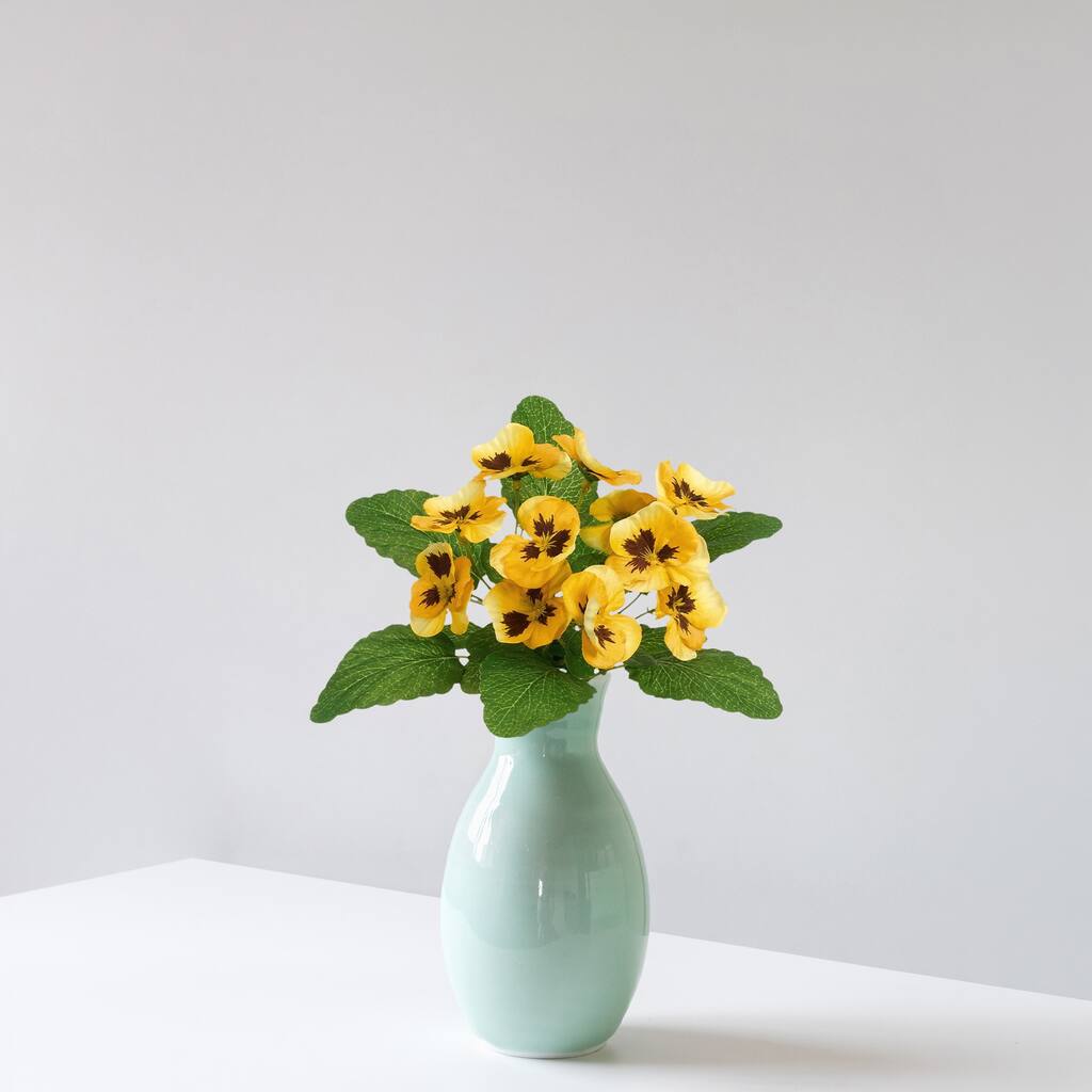 Artificial Pansy Floral Pick Spray - 11" - Yellow and Green