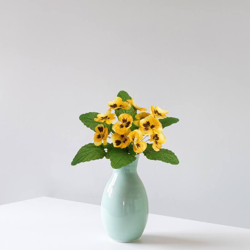 Artificial Pansy Floral Pick Spray - 11" - Yellow and Green