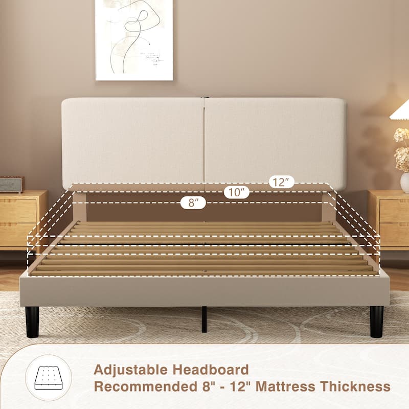VECELO Adjustable Upholstered Split Headboard Bed Frame with Charging Station USB Port Type C No Box Spring Needed Noiseless Bed