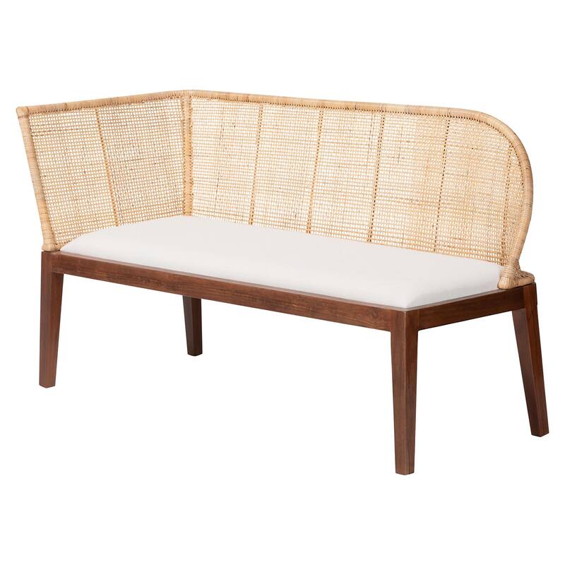 Okinawa 2-Piece Corner Bench Set - L-Shaped Dining Nook Seating with Acacia Wood Base and Natural Rattan, Boho Coastal Set