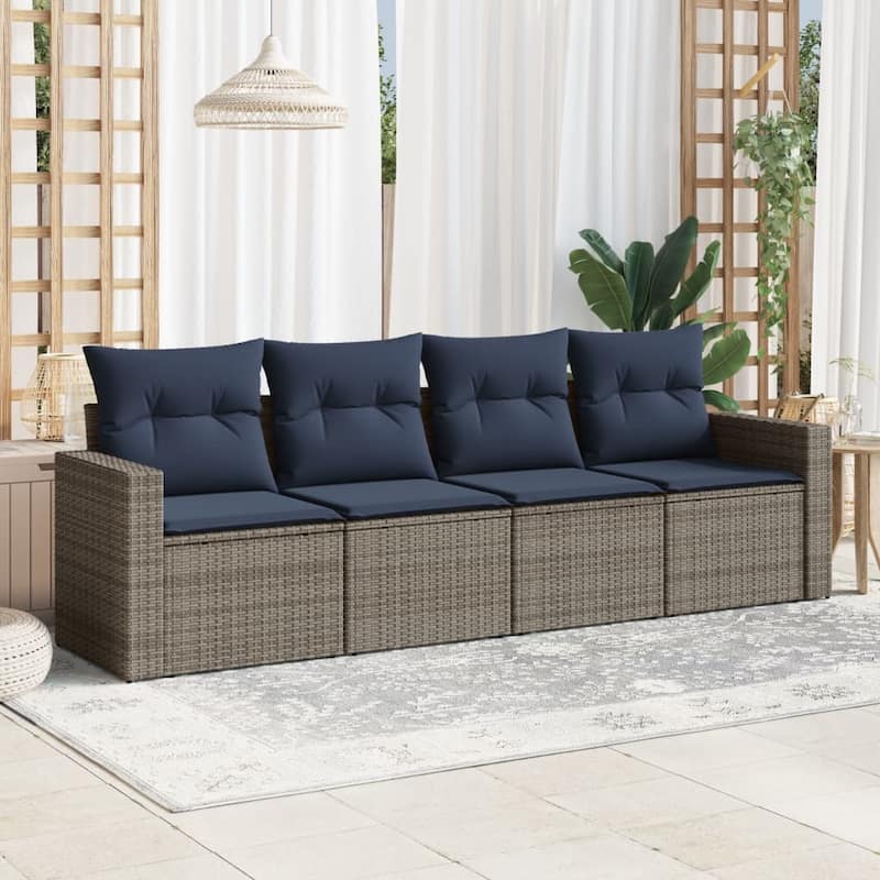vidaXL Patio Sofa Set with Cushions Outdoor Conversation Furniture Poly Rattan - 25.8" x 24.4" x 27.2" - Beige and gray without table
