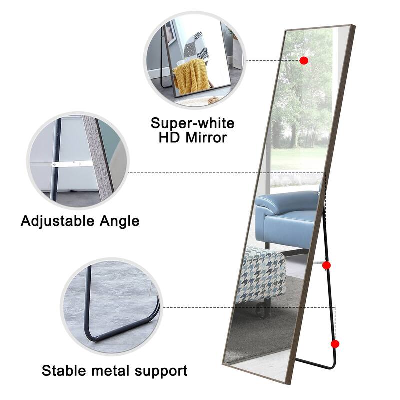 Full-Body Gray Solid Wood Frame Mirror, 65"x23", Floor or Wall Mounted for Bedrooms and Entryways