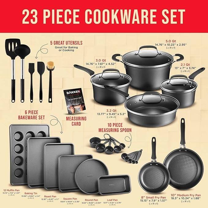 Cookware Set - 23 Piece -Blue Multi-Sized Cooking Pots with Lids - 23 Pieces - Black