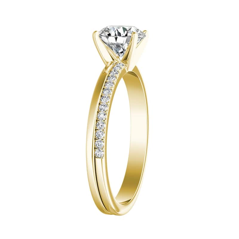 Auriya 14k Gold Modern 1ct Moissanite and Diamond Engagement Ring 1/8ctw