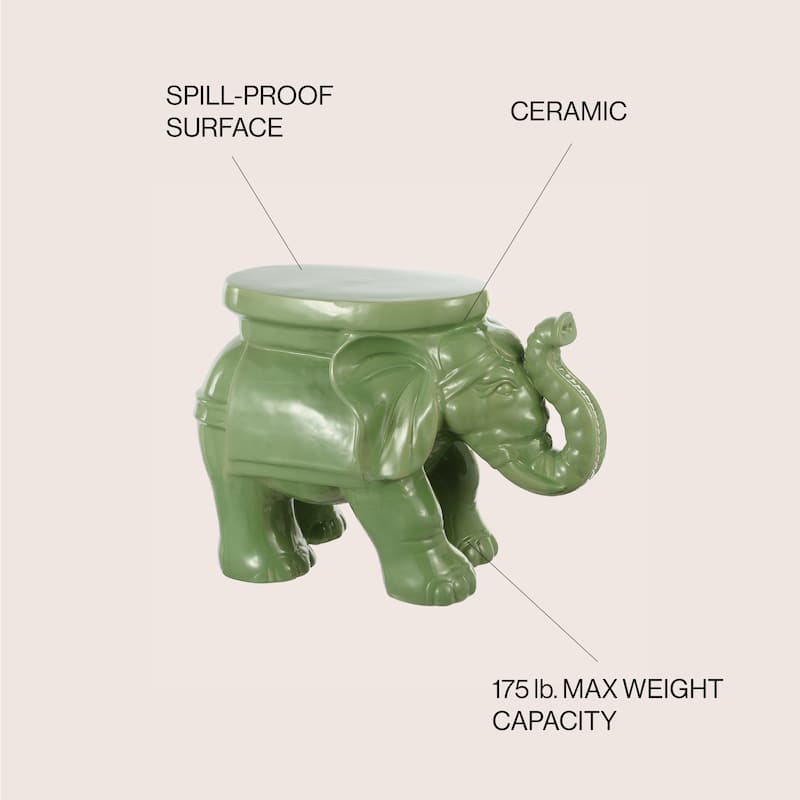 White Elephant 14.2" Ceramic Garden Stool, White by JONATHAN Y