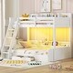 preview thumbnail 14 of 23, Twin over Full Bunk Bed with Storage Shelves, LED Light and Charging Station, Solid Wood Floor Bunk Bedframe w/a Drawer & Ladder