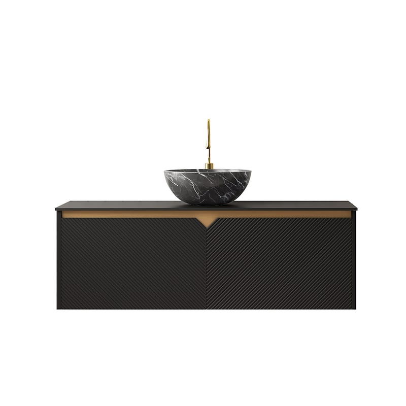 48" Bathroom Vanity&Sink,Wall-Mounted Floating Plywood Storage Cabinet,Twill Double Doors,Bowl Ceramic Vessel Basin&Stone Top
