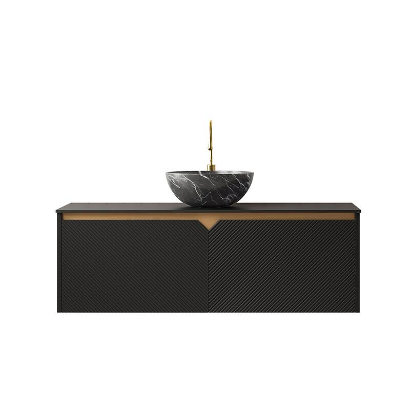 GDFStudio - Ruben Modern Floating Bathroom Vanity with Twill Double Doors, Metal Trim & Black Sintered Stone Countertop