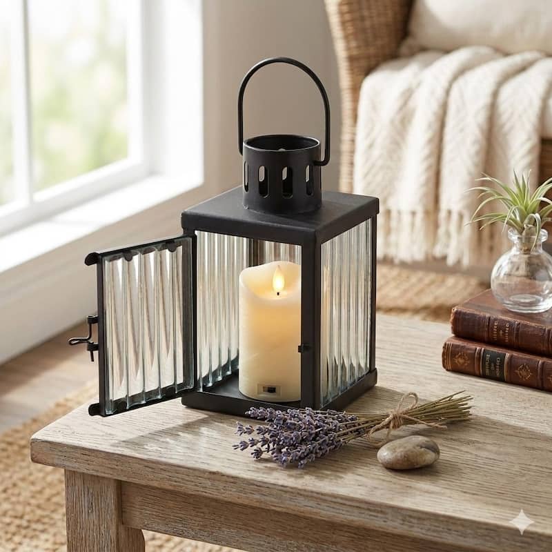 Marzanna 6.75" Fluted Glass & Metal Lantern - N/A