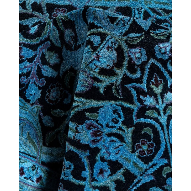 Overton Hand Knotted Wool Vintage Inspired Modern Contemporary Overdyed Blue Area Rug - 3' 2" x 5' 5"