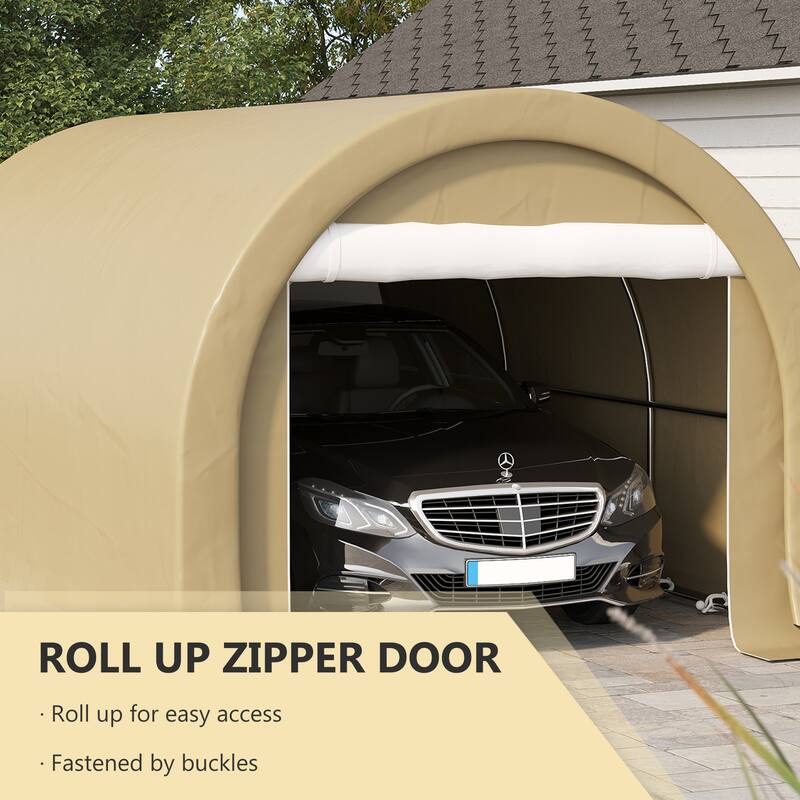 Outsunny 16' x 10' Carport, Heavy Duty Portable Garage / Storage Tent with Large Zippered Door, Anti-UV PE Canopy Cover