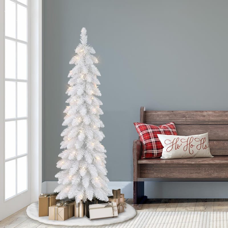 Puleo International 4 ft Pre-Lit White Artificial Alpine Pencil Tree