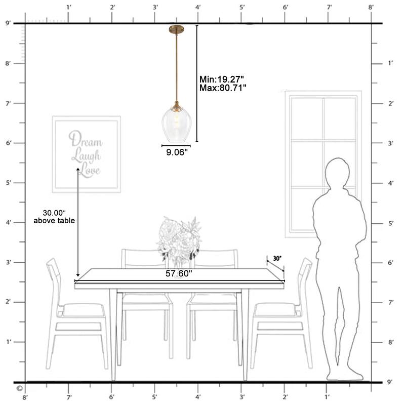 Modern Matte Brass Pendant Light Teardrop Ribbed Clear Glass Shade - Dia.9.06-in